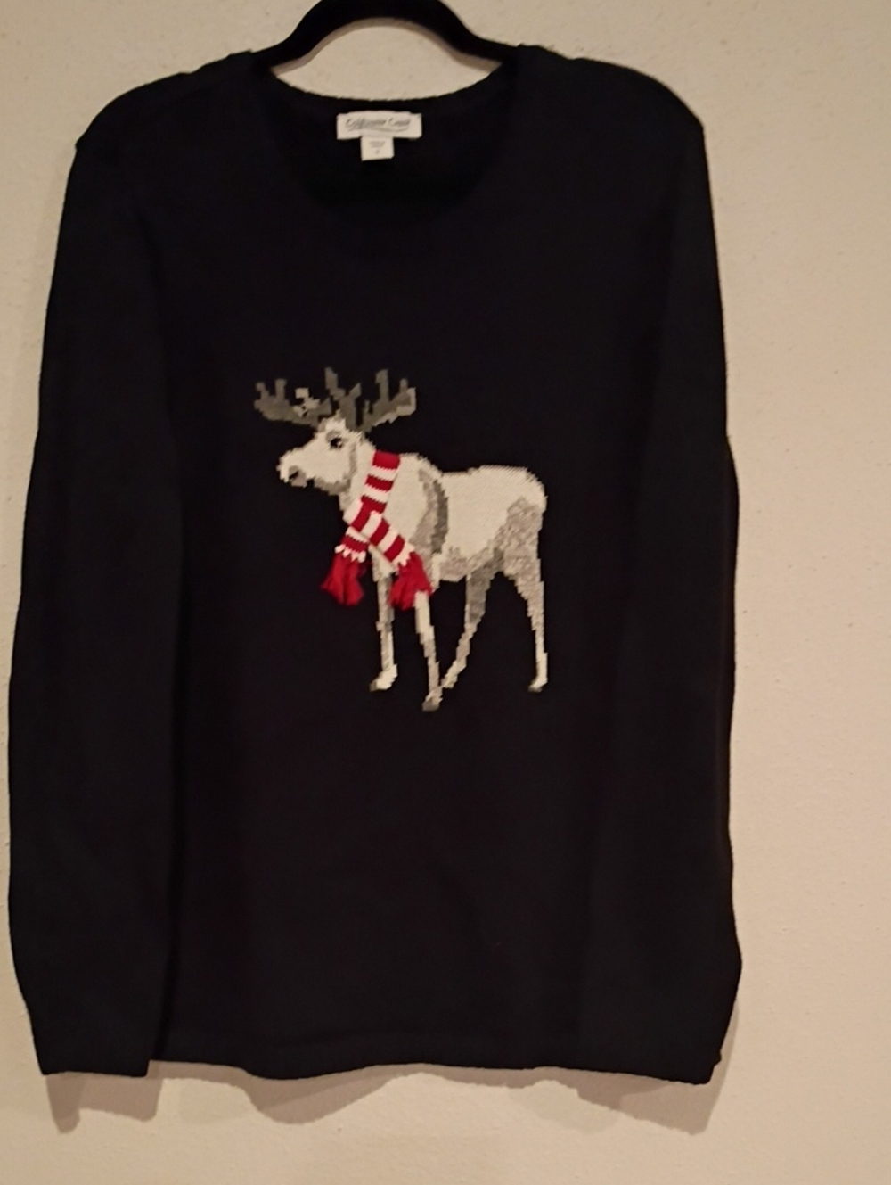 Coldwater Creek Navy Crewneck Sweater with Reindeer Motif Christmas Women's